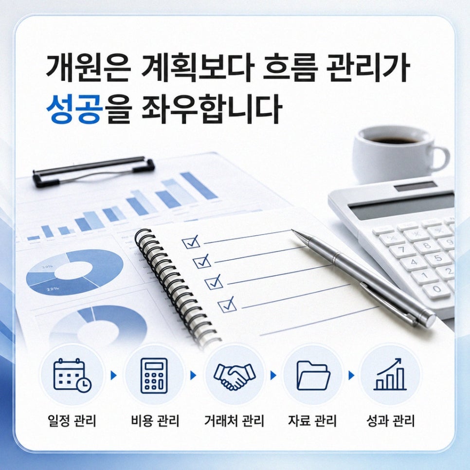 개원 자료와 서식을 정리하는 화면
